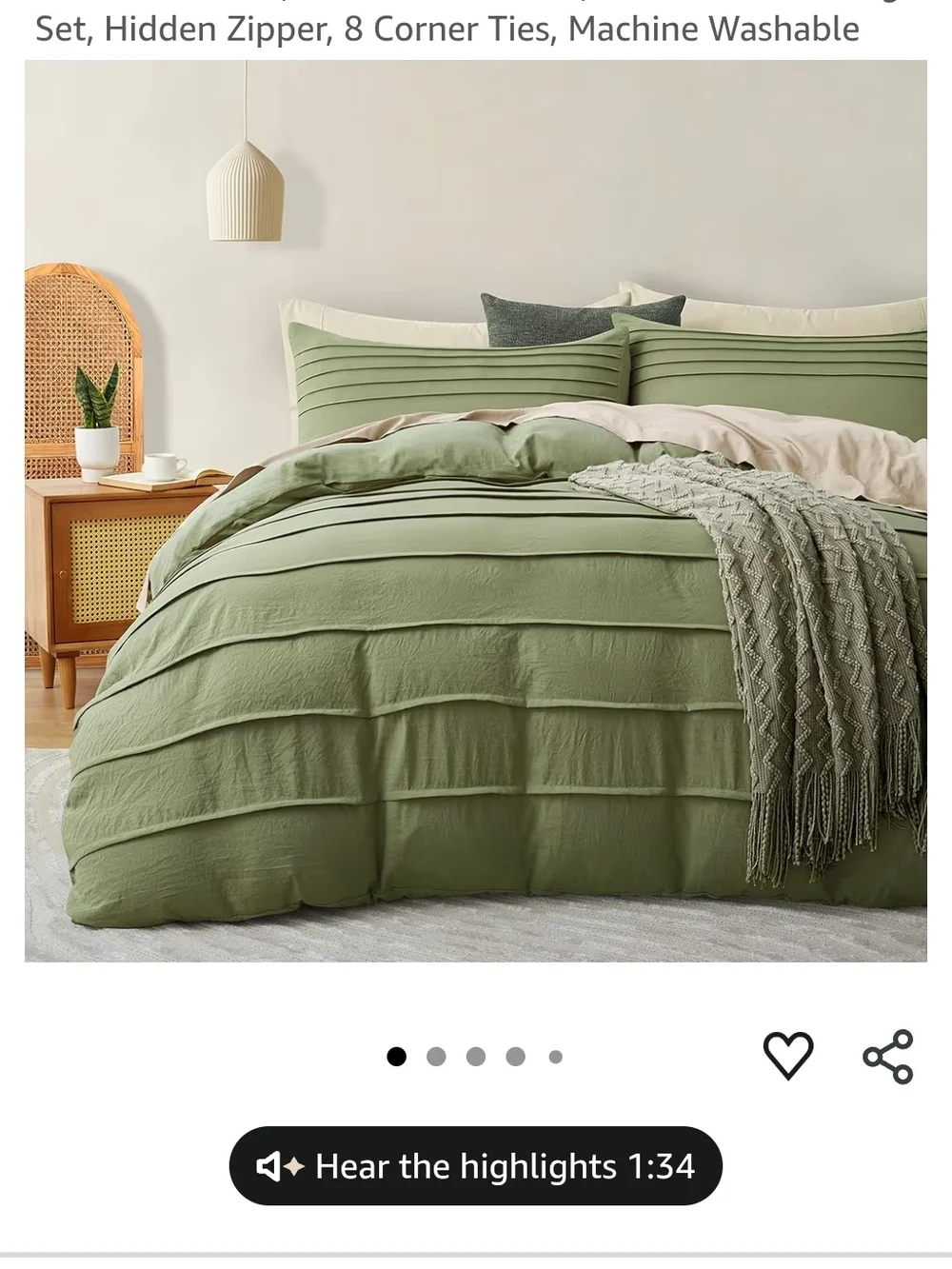 Green Pleated Comforter Set - Machine Washable